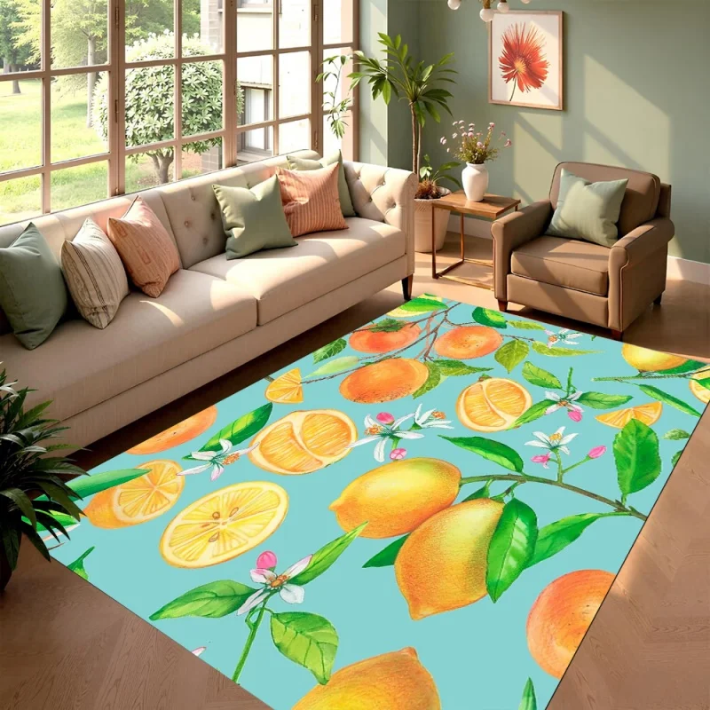 Fresh Lemon Print Area Rug Non-Slip Floor Mat for Kitchen Hallway Bedroom Summer Tropical Home Decor