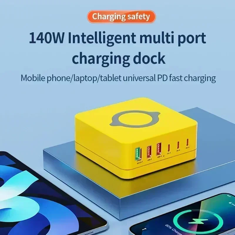 140W GaN Charger Multi Port Desktop Wireless Charger USB Type C 100W PPS PD 65W QC Fast Charging Station For Laptop Tablet Phone