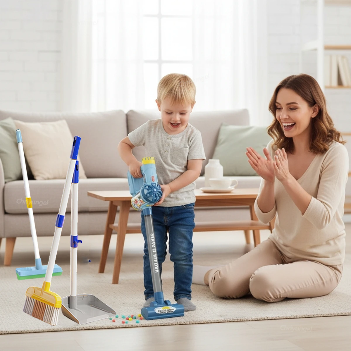 Kinder-Staubsauger-Spielzeug, elektrisch, realistisch, Rollenspiel, Haushaltsreinigungsset für Kleinkinder, pädagogisches Geschenk für Jungen und Mädchen – Detail 7
