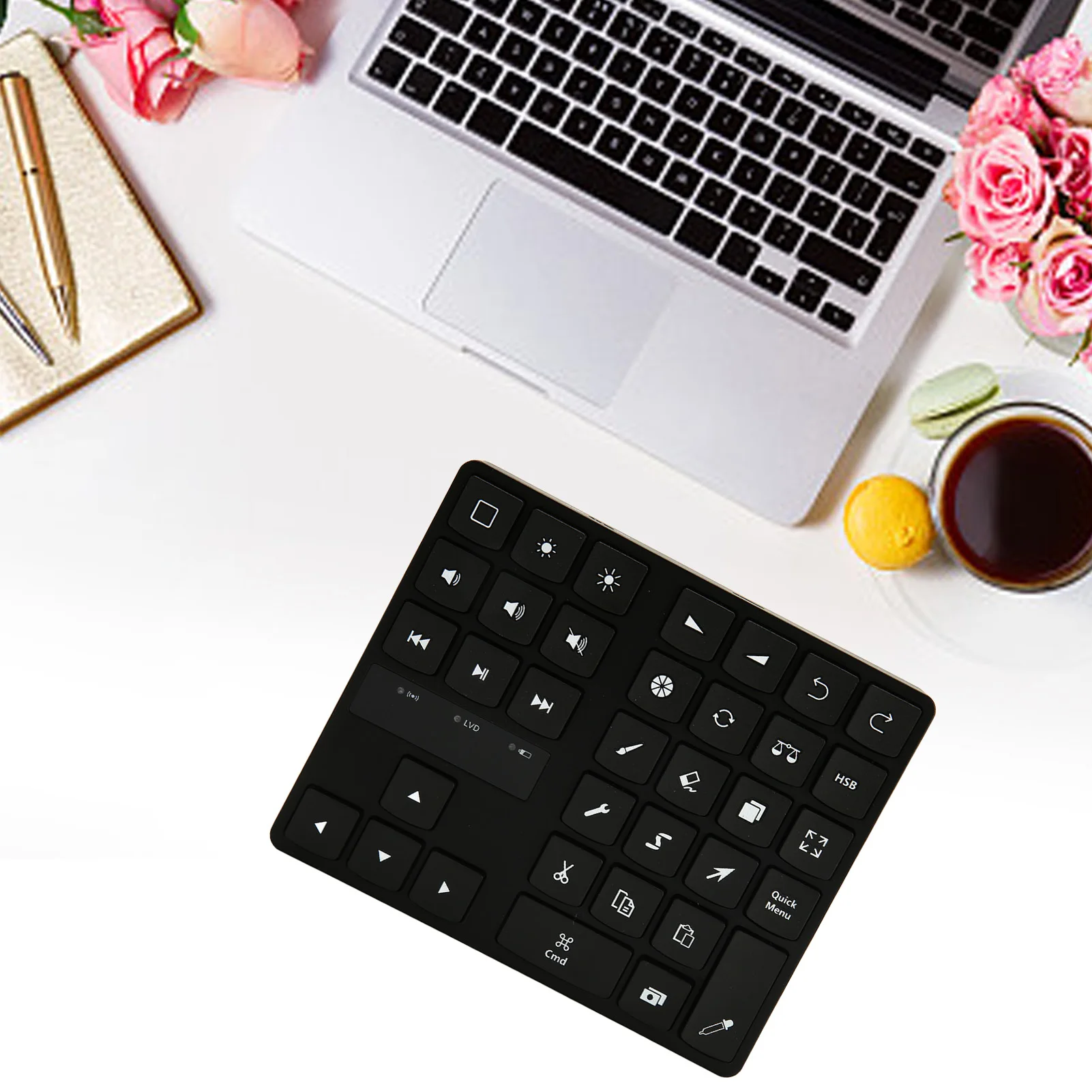 Mini Wireless Keypad Drawing Keyboard 35 Keys One Handed Ergonomic Drawing Keypad Shortcut Keyboard for IOS for OS X