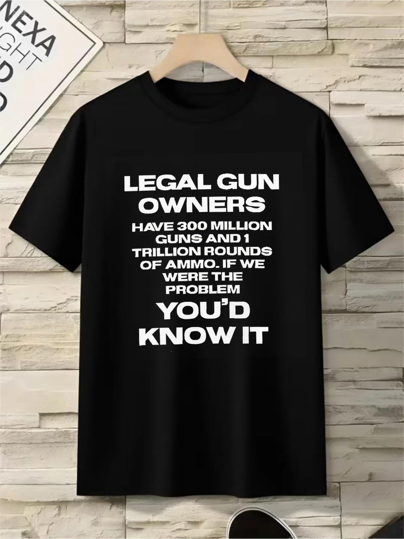 T-Shirt for Legal Gun Owners, Black Patterned with Statement, Unique Design, Casual Round Neck, Short Sleeves, Perfect for Advocates of Gun Rights
