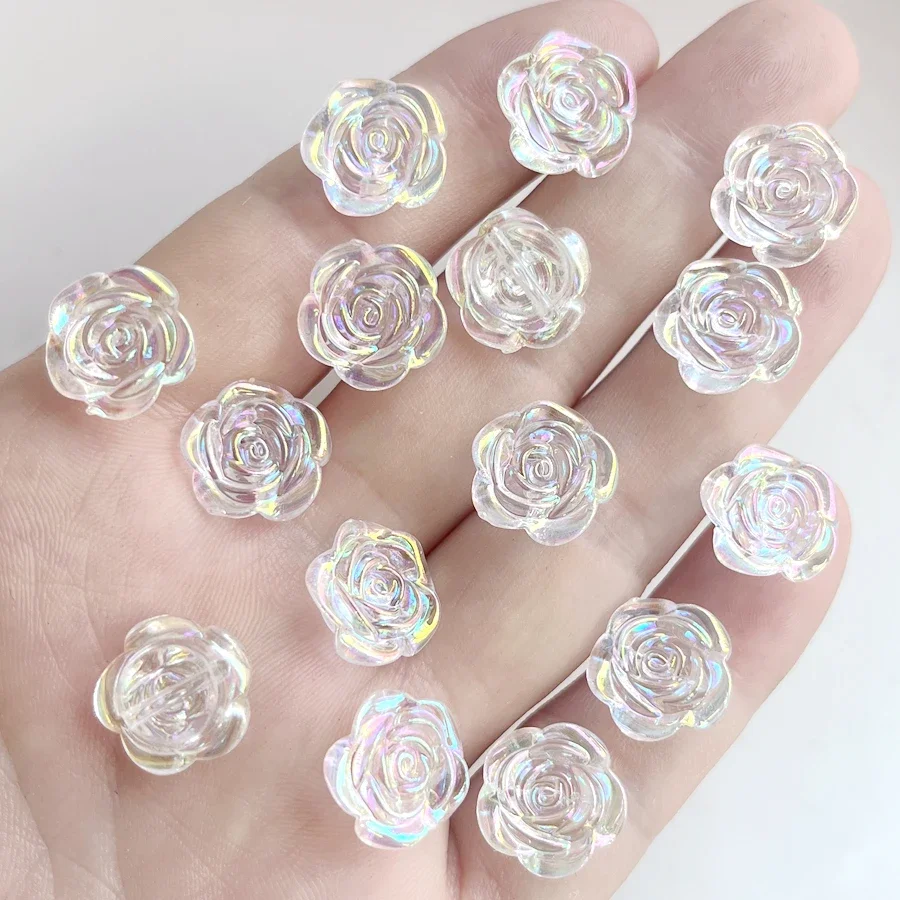 30pcs 14mm Transparent Channelhole charm AB color flower beads Pendant Diy necklace bracelet earrings jewelry making accessories