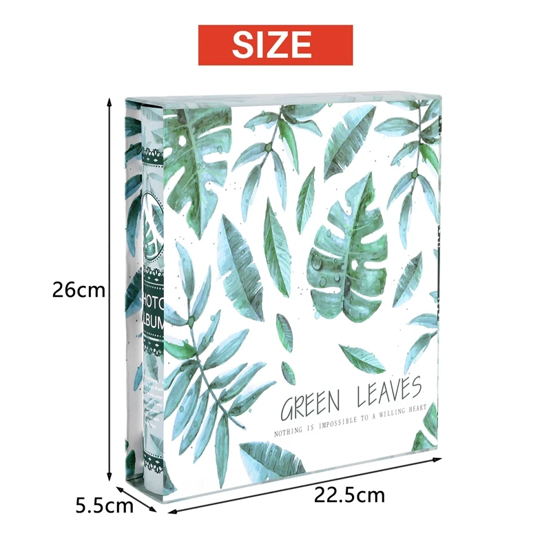 Art Photo Album Slip In Case With 200 Pockets 6 X 4 Inch - Family Friends Memories Picture Photograph Albums Book - Green Leaves