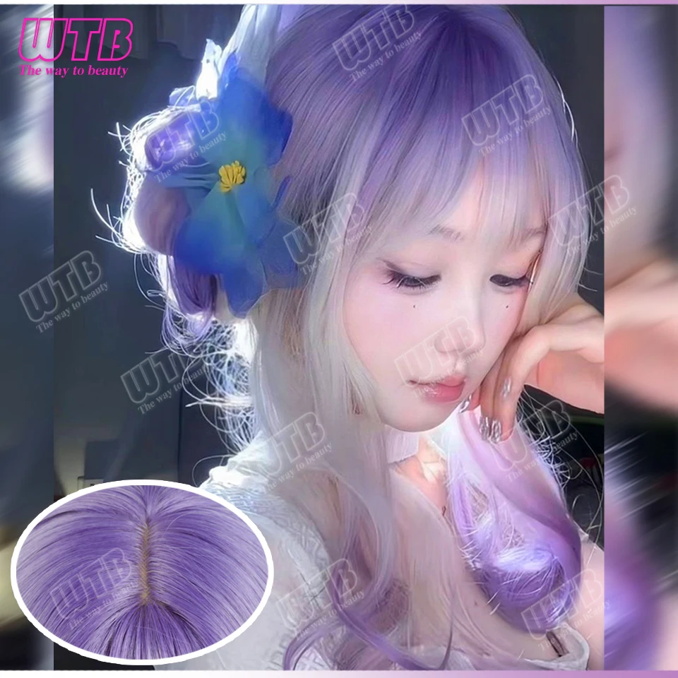 

Gradient Color Synthetic Lolita Wig Long Curly Wig with Bangs Suitable for Women Girls to Wear for Holidays Events and Cosplay