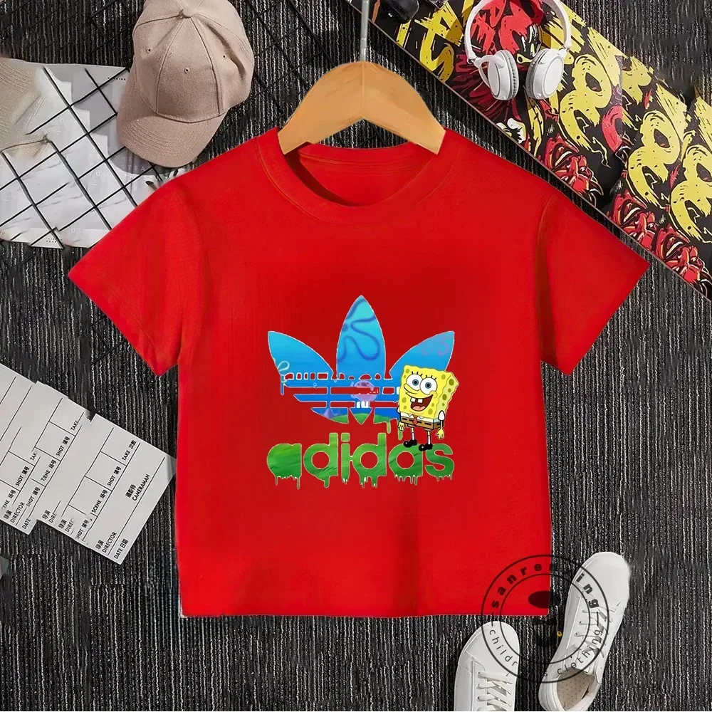 Summer SpongeBob Delight - Cute Cartoon Prints for Boys and Girls Affordable T-shirts for Kids 3 to 14 Simple Elastic Design