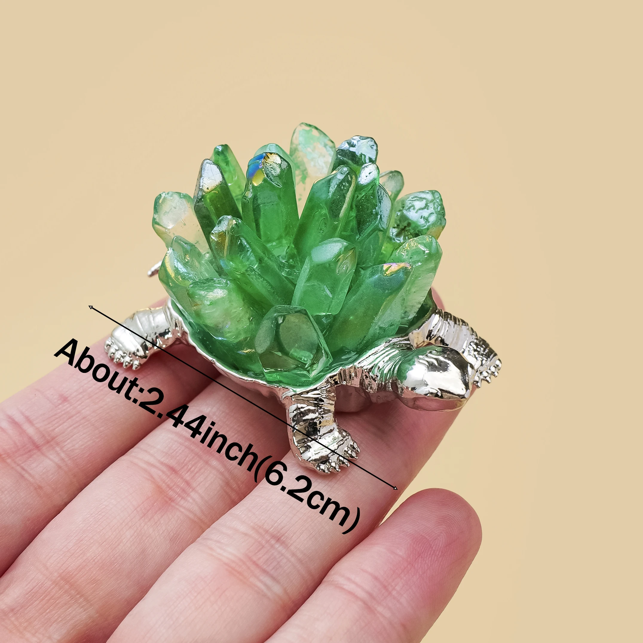 1PC Natural Crystal Turtle Figurine, Colorful Crystal Cluster Brass Tortoise Ornament, Home Tabletop Decor, Decorative Gift