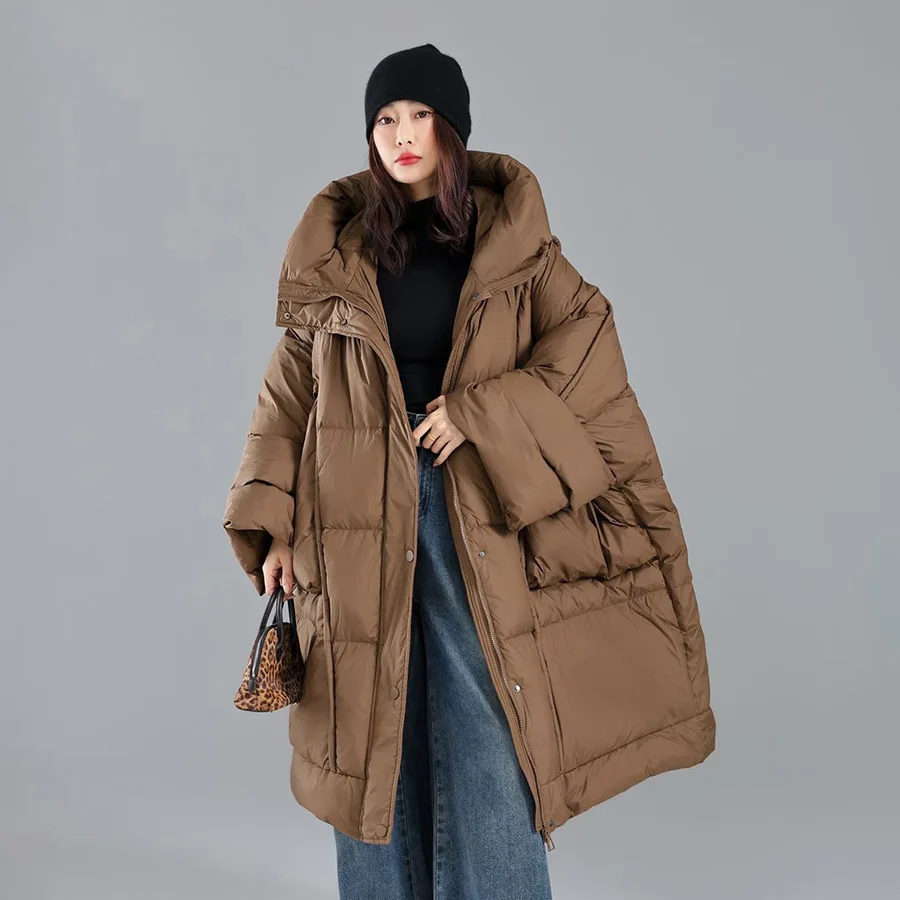 Oversize Mid Length Snow Parka Big Pocket Super Large Loose Thick 90% White Duck Down Jacket Winter New Down Coat for Women