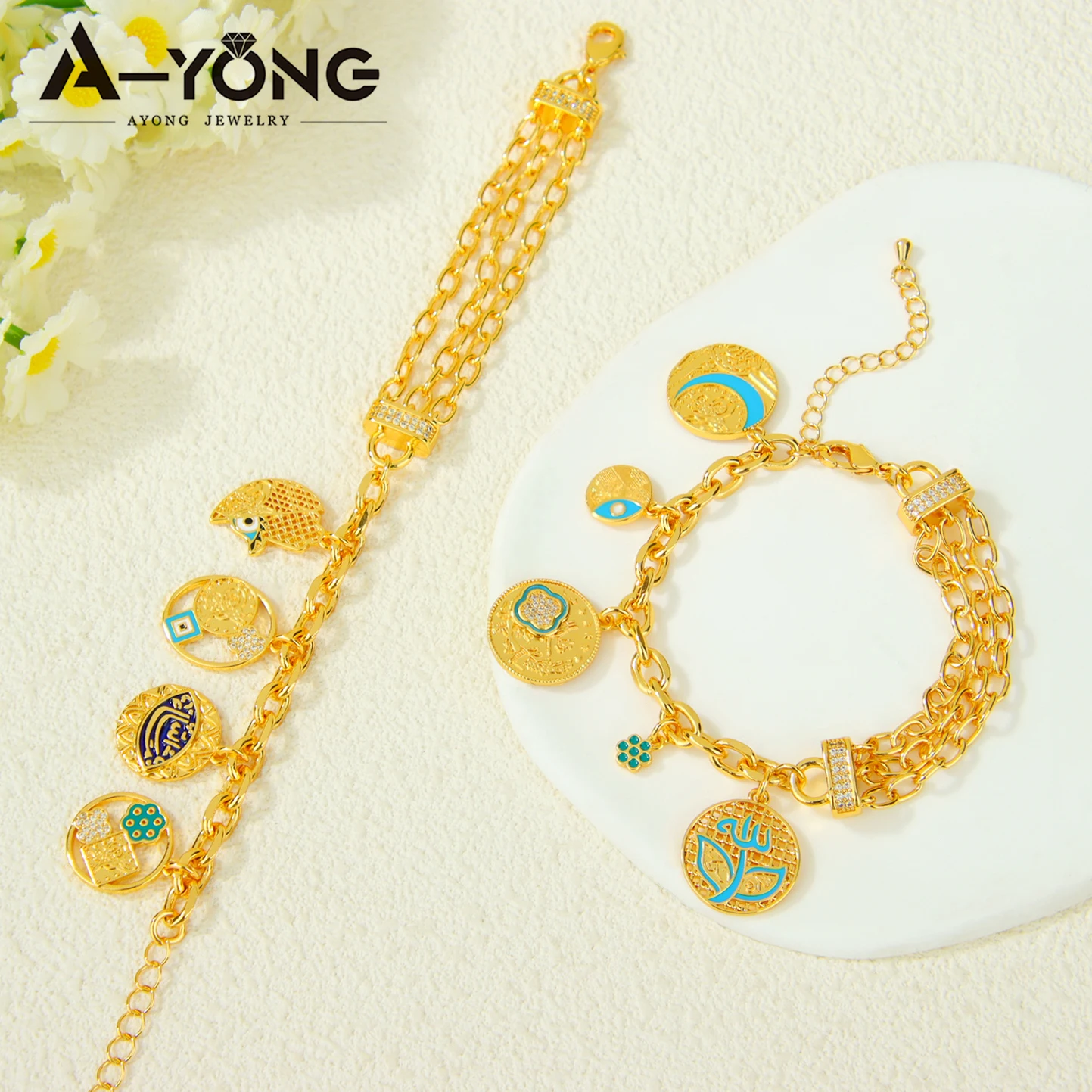 

Оманский исламский модный браслет-талисман с позолотой 21 карат, итальянским цирконием, ручной работы, на удачу, для женщин Нигерии, для мероприятий и вечеринок