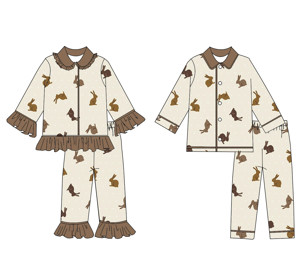 Easter boutique children's suit bunny print long-sleeved trousers girls and boys pajamas set 2-piece set clothing
