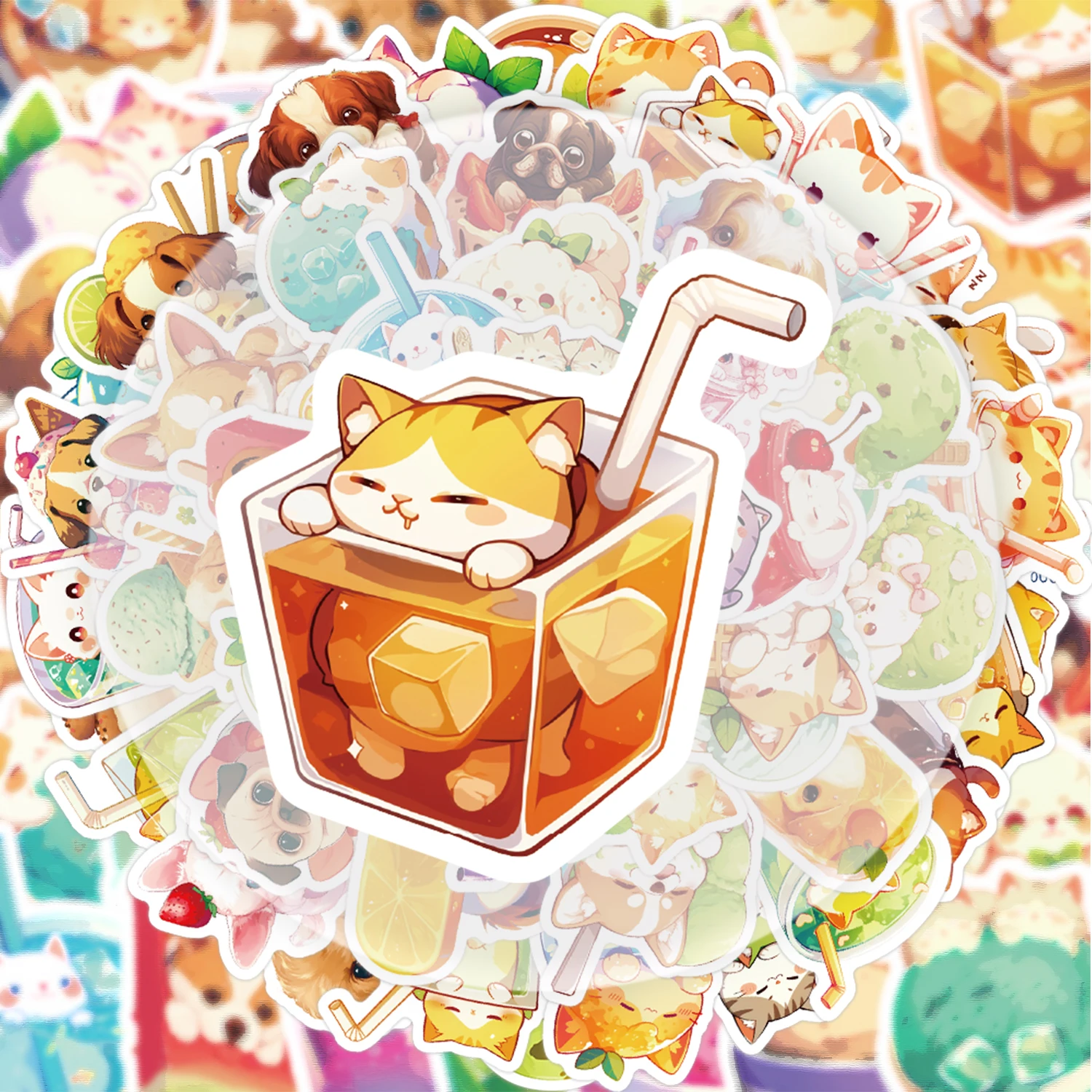 50 Cat and Dog Food Stickers, Vibrant Stickers Suitable for Water Bottles, Laptops, Cell Phones, Suitcases, Skateboards, Guitars, Party Decorations