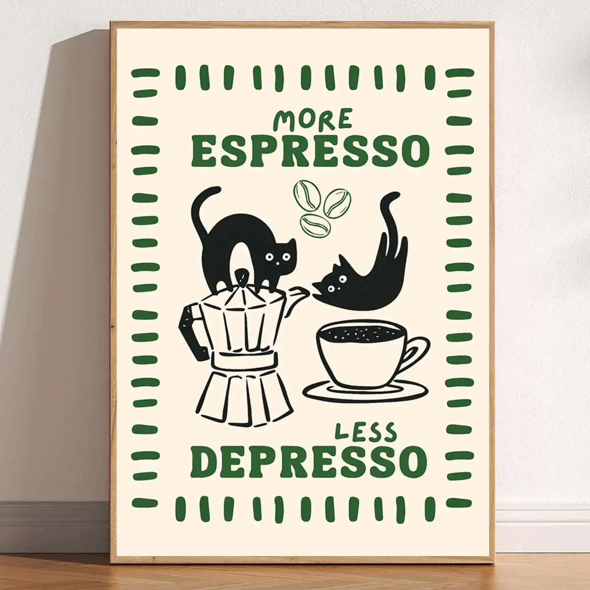 1 Stück lustiges Espresso-Katzen-Leinwand-Wandkunst-Poster, rahmenlose Kaffeebohnen- und Katzen-Drucke als Wandkunst für Café, Küchendekoration