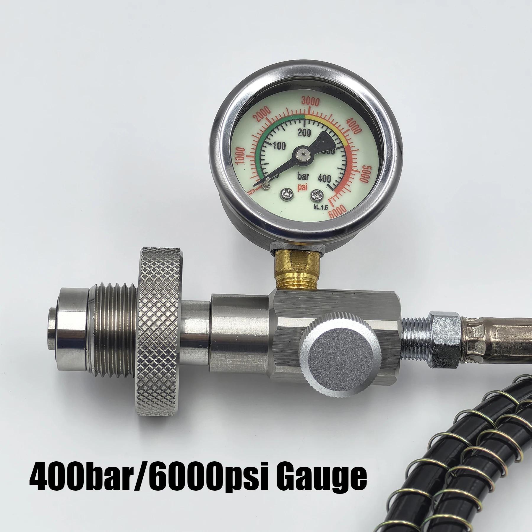 Adaptor pengisi daya HP, konektor DIN HPA selam Scuba dengan konektor G5/8 baja tahan karat 6000psi/400bar Gauge