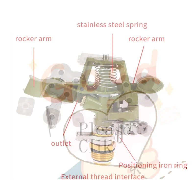 【HG】1/2 3/4 Inch Metal Pulsating Sprinkler 360 Degree Rocker Arm Rotating Lawn Watering Sprinklers For Garden Irrigation System
