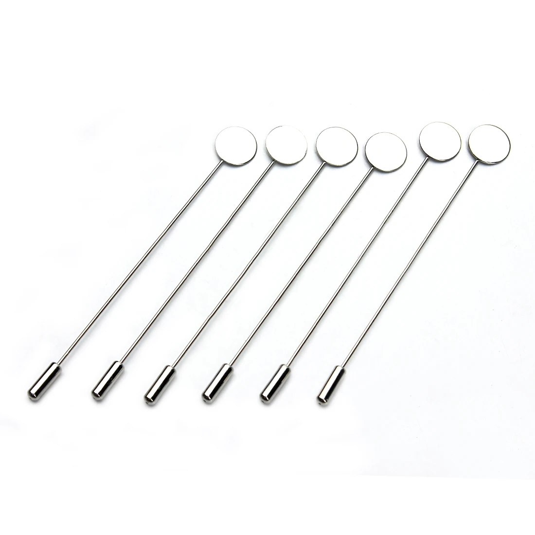 10pcs Gold Copper Long Pin Tone Round Blank Brooch Bases Tray Lapel Stick Brooch Safety Pin Needle for DIY Costume Accessories