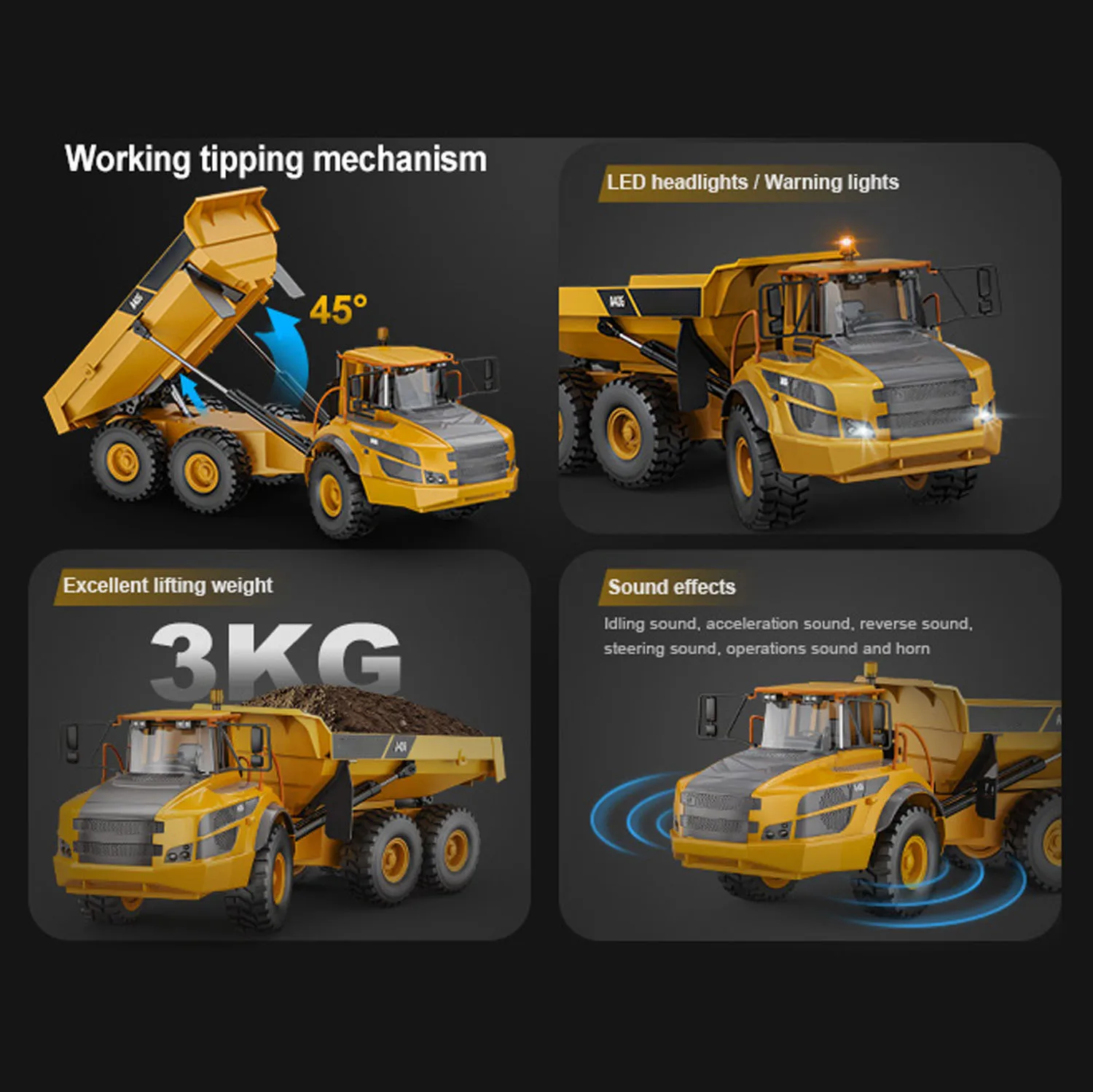 Plástico DoubleE E591 003 1/20 RC Articulado Dumper 6WD Caminhão de Controle Remoto Elétrico VO Bateria Do Motor Cabo de Carregamento USB RTR