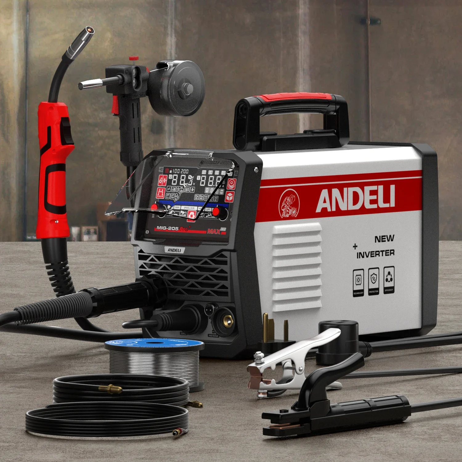ANDELI 110V 220V MIG-205 MIG LIFT TIG MMA And Flux Spool Gun Multifunction Aluminium Welding Machine