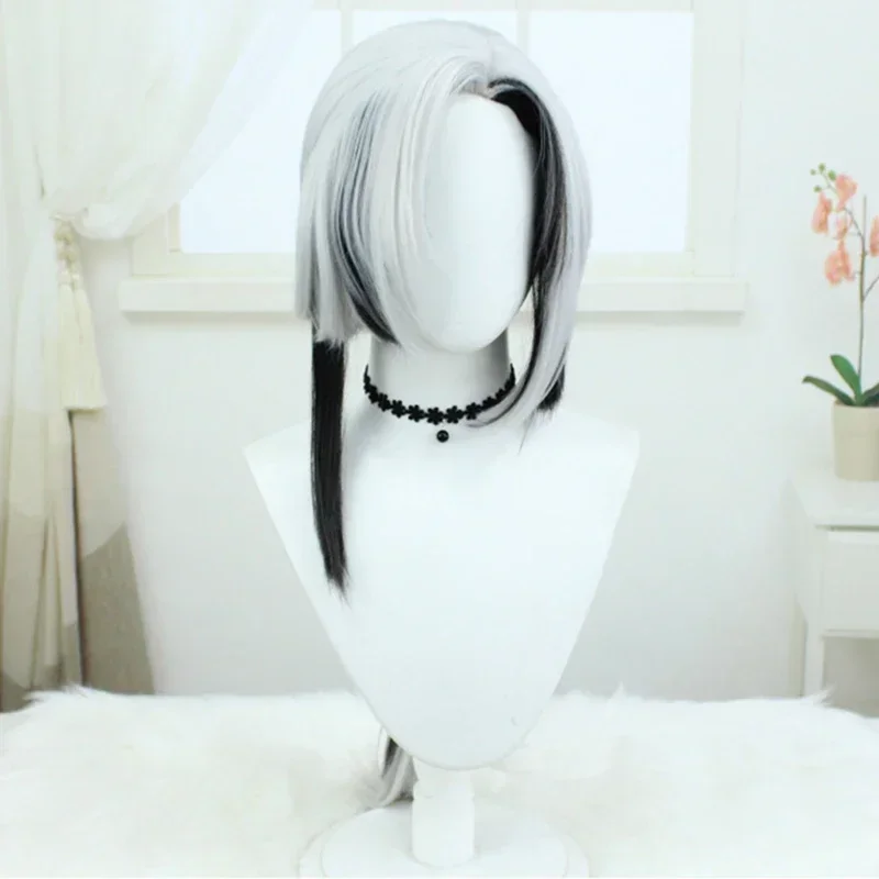 Game Genshin Impact Arlecchino Peruere Cosplay Wig Black White Long Hair Ponytail Heat Resistant Synthetic Wigs Halloween Prop