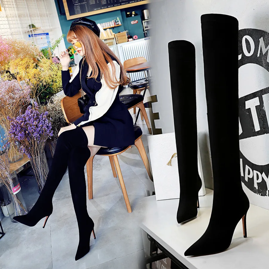 

Simple And Fashionable Winter Women's With Thin High Heels Suede Sexy Nightclub Slim Over Knee Boots Women Pumps