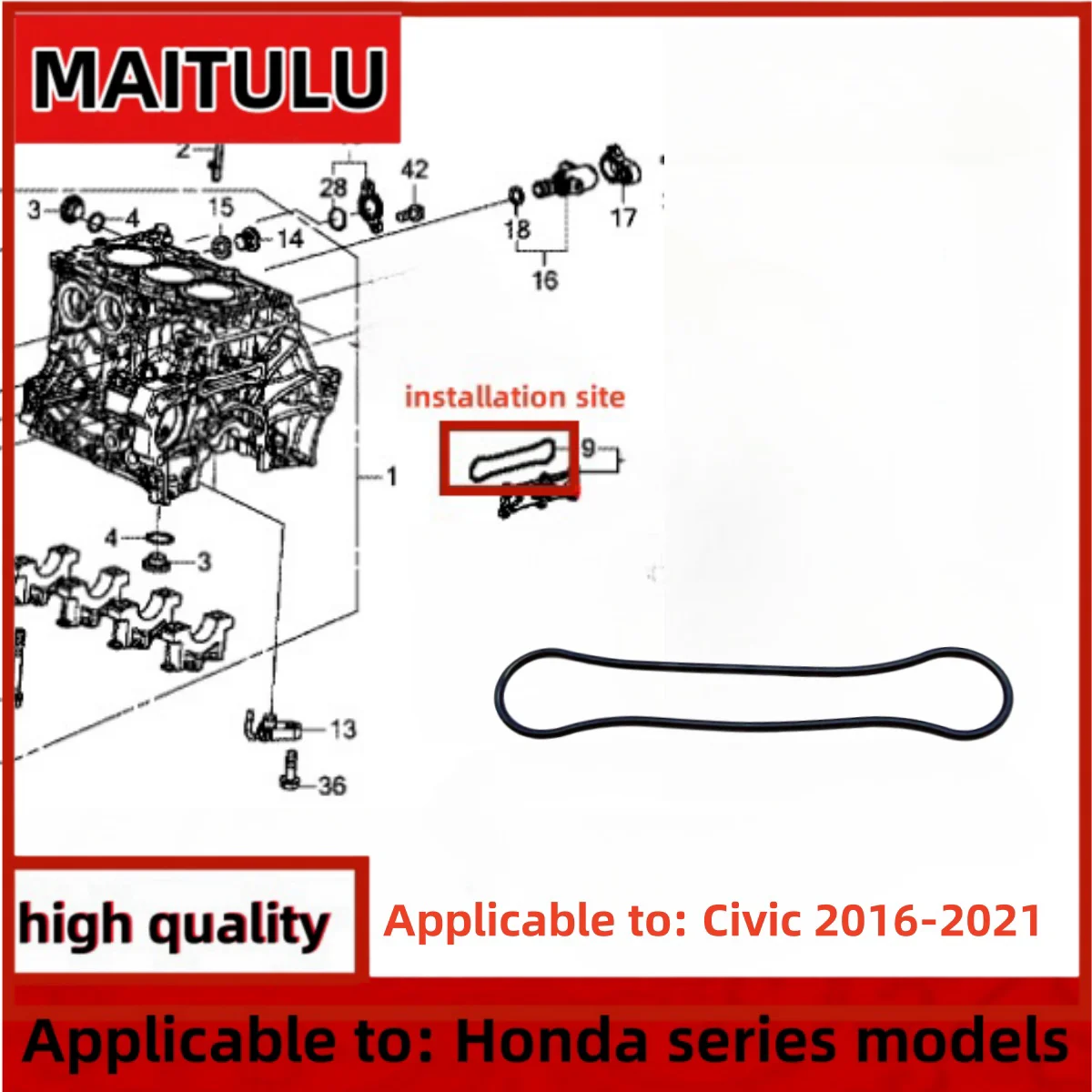 

115115AYH01 Medium cylinder block gasket for 2016 2017 2018 2019 2020 2021 Civic 1.0L engine rubber ring auto parts
