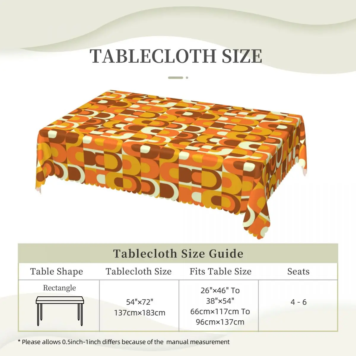 Rectangular 70s Pattern Retro Inustrial In Orange And Brown Tones Table Cloth Waterproof Tablecloth Outdoor 45\