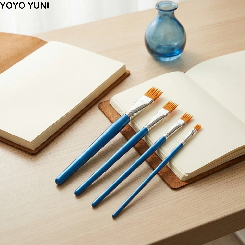 4Pcs Nylon Bristles Watercolor Brush Set Short Handle Multi-toothed comb Texture Brushes Small Bristles Wood Handle