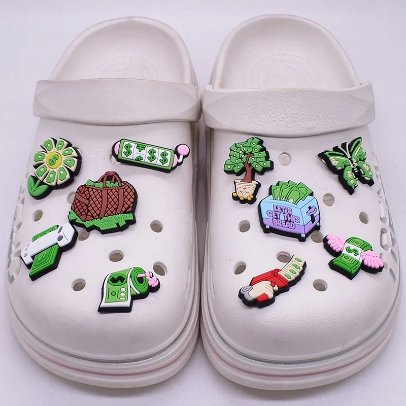1-10Pcs Dollar Flower Shoe Charms Accessories Money Bag Fashion Designer Clog Buckle DIY Adult Party Gifts