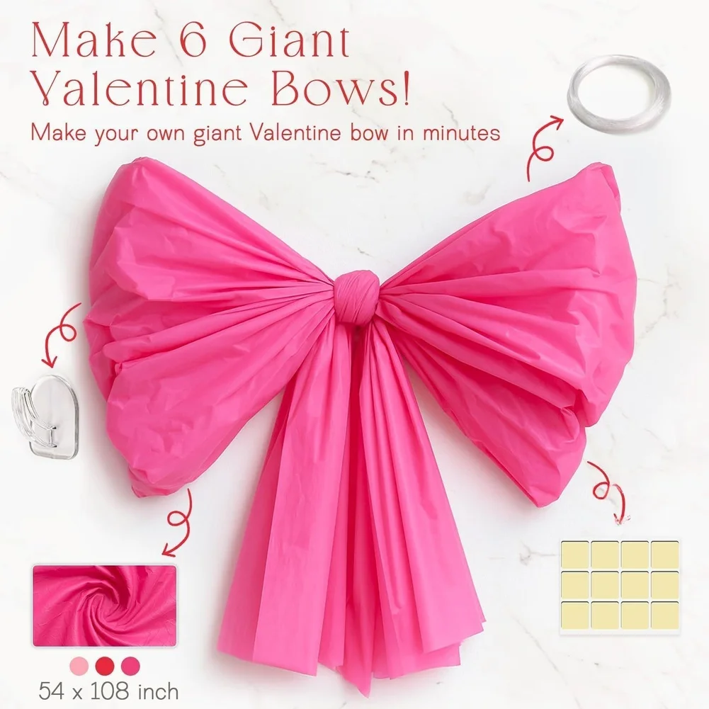 

6 Piece Giant Valentine Bow DIY Kit for Wall Door Window Party Home Decor Includes Materials for Six Large Reusable Bows