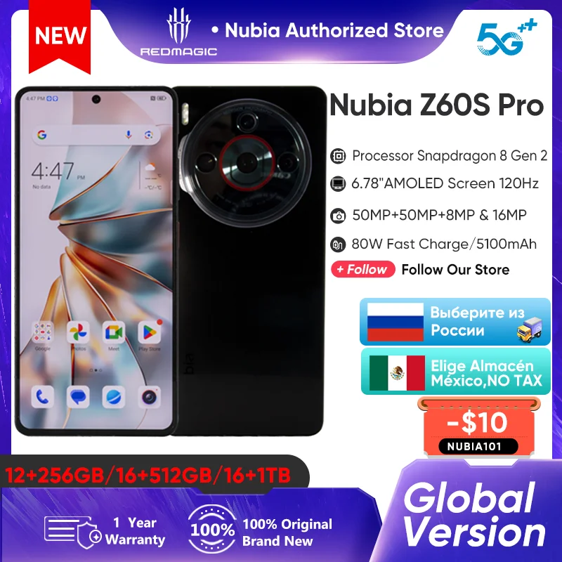 Algemene versie Nubia Z60S Pro 5G-smartphone Snapdragon 8 Gen 2 MyOS 14.0 120 Hz 6,78-inch AMOLED-scherm 50 M + 50 M + 8 M 5100 mAh 80 W