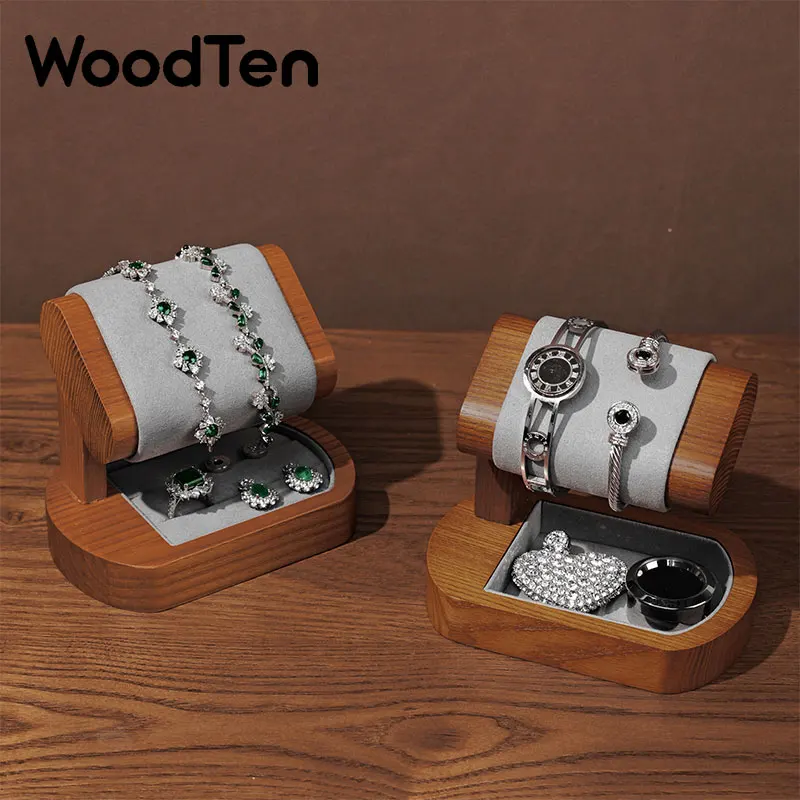 WoodTen Wooden Multifunctional Jewelry Organizer with Watch Display Stand Classified Storage for Exquisite Jewelry&Watch Holder