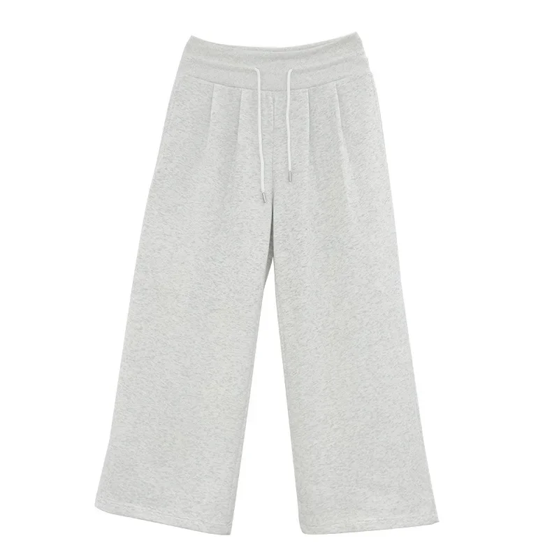 الأمريكية الرجعية الأزرق الداكن الرباط مطوي Sweatpants المرأة منخفضة الخصر فضفاض ثنى واسعة الساق السراويل الرياضية الخريف جديد