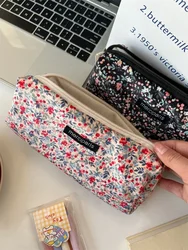 1 Piece Aesthetic Floral Pencil Case for Kid Girl Vintage Boho Flower Pencil Pouch Corduroy Durable High Capacity Stationery Bag