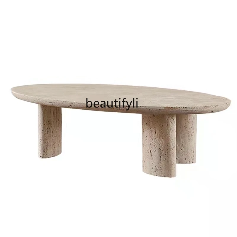 

Nordic Mild Luxury Marble Coffee Table Living Room Oval Tea Table Charming Style Simple Cave Stone Tea Table