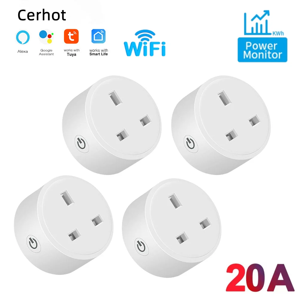 Cerhot Tuya WiFi enchufe inteligente enchufe del Reino Unido adaptador de 3 pines Control de voz Alexa para el hogar con función de temporizador de monitoreo de energía toma de corriente