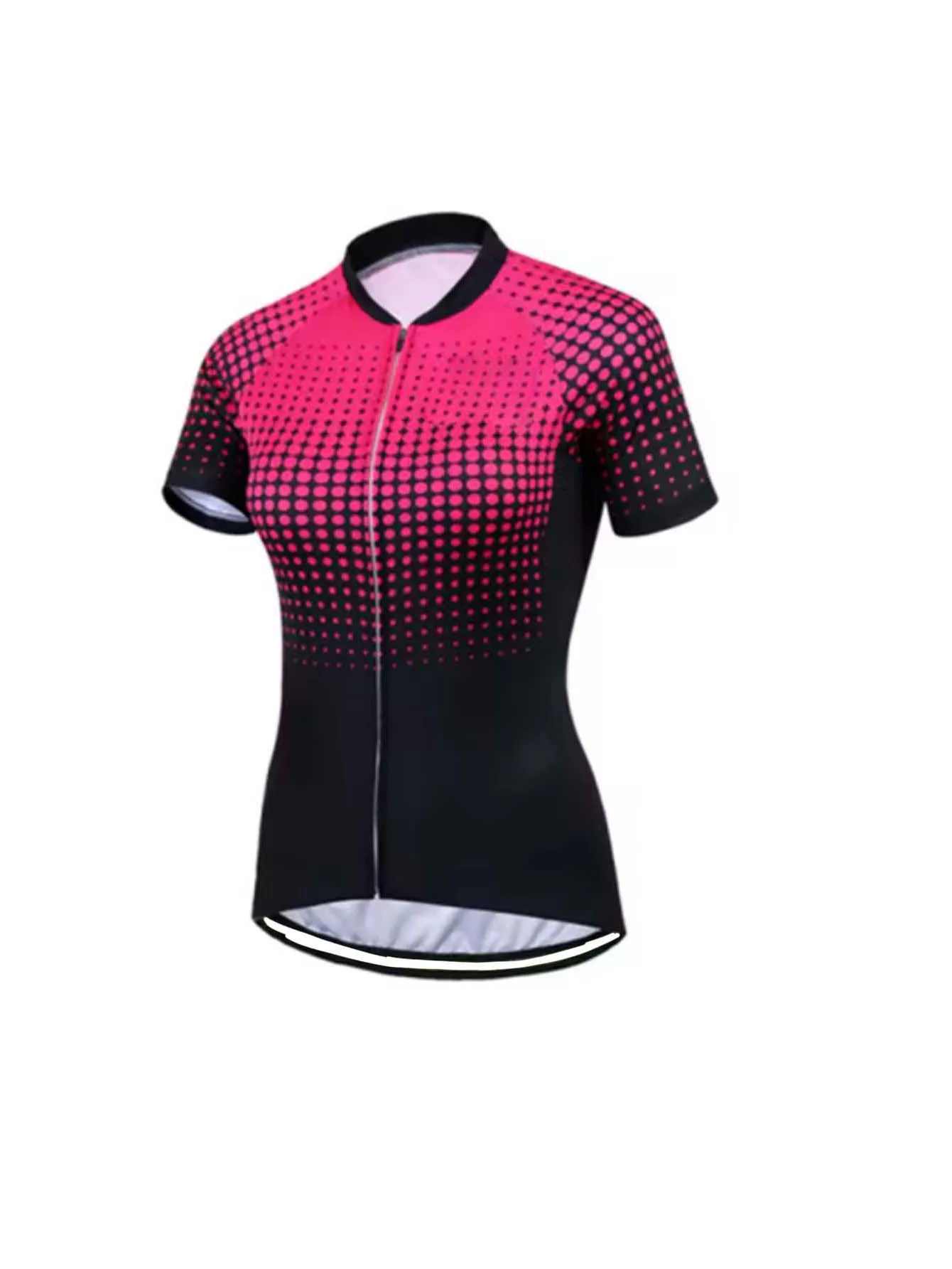 Leichtes Damen-Fahrradtrikot mit kurzen Ärmeln, Rundhalsausschnitt, durchgehendem Reißverschluss, atmungsaktivem, schnell trocknendem Radsport-Oberteil
