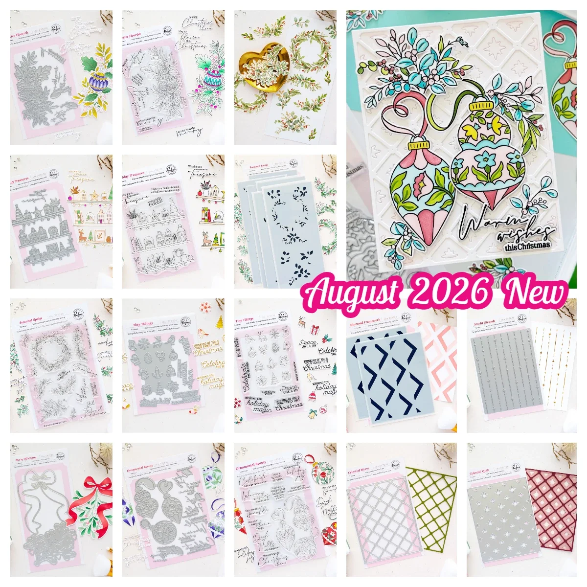 August 2026 New Pink Fresh Holiday Treasures Wreath Bow House Christmas Metal Cutting Dies Stamps DIY Scrapbook Paper Craft Card