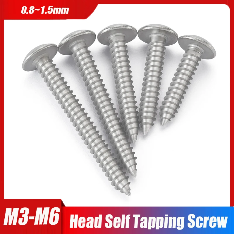 

5~50psc 304 Stainless Steel Cross Shapedhead Mushroom Head Self Tapping Screw M3 M3.5 M4 M5 M6