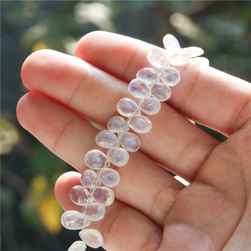 Natural Stone 7A Moonstone Flat Drop Faceted Beads 6x8-10MM For Jewelry Making Diy Bracelet  Necklace
