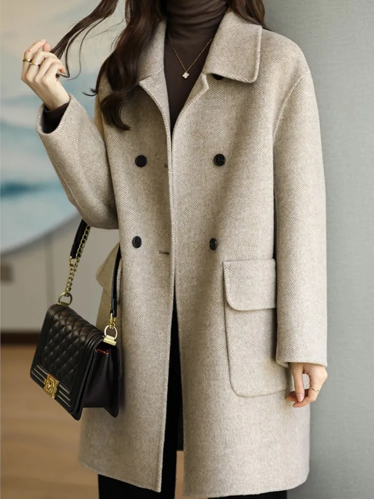 

Autumn Winter New Solid Woolen Coat for Women Korean Style Loose Warm Petite Jacket Female Casual Simple Overcoat