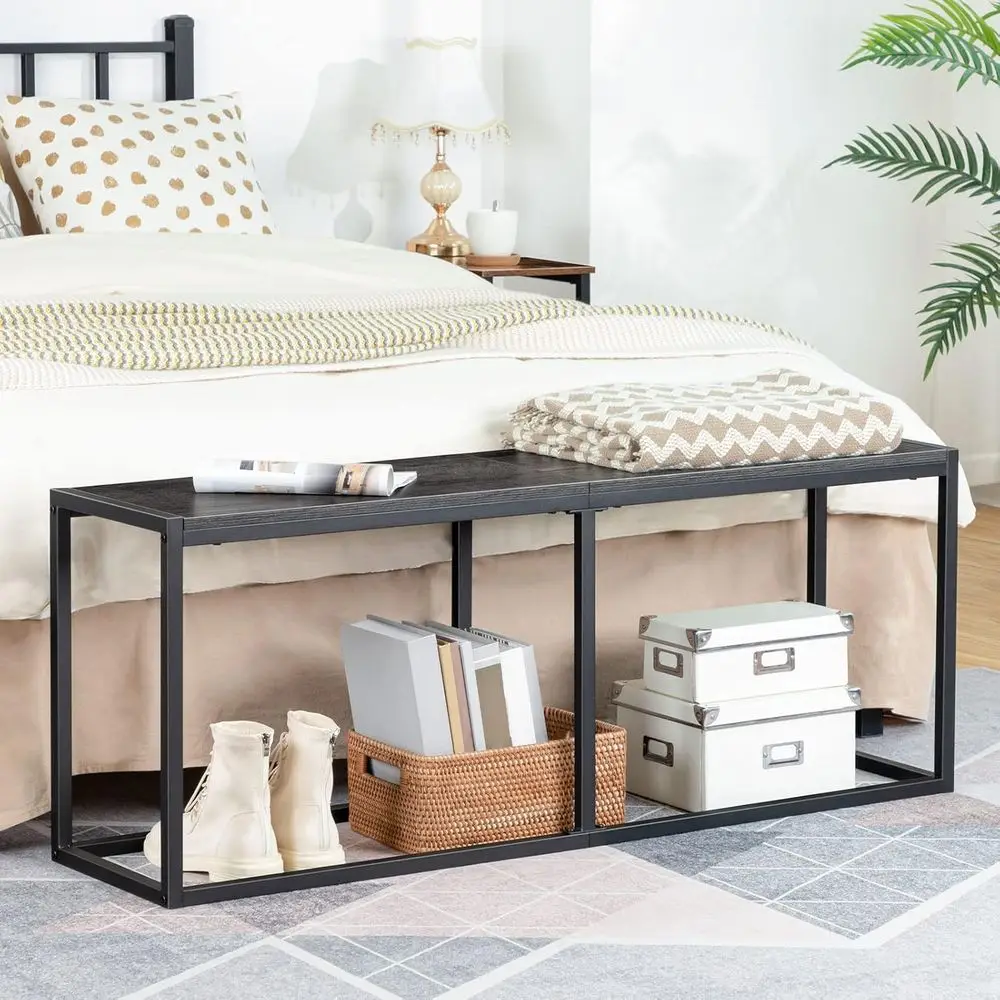 47.2 Industrial Kitchen Table Bench, Steel Frame, Easy Assembly, Suitable for Dining and Kitchen, Charcoal and Black