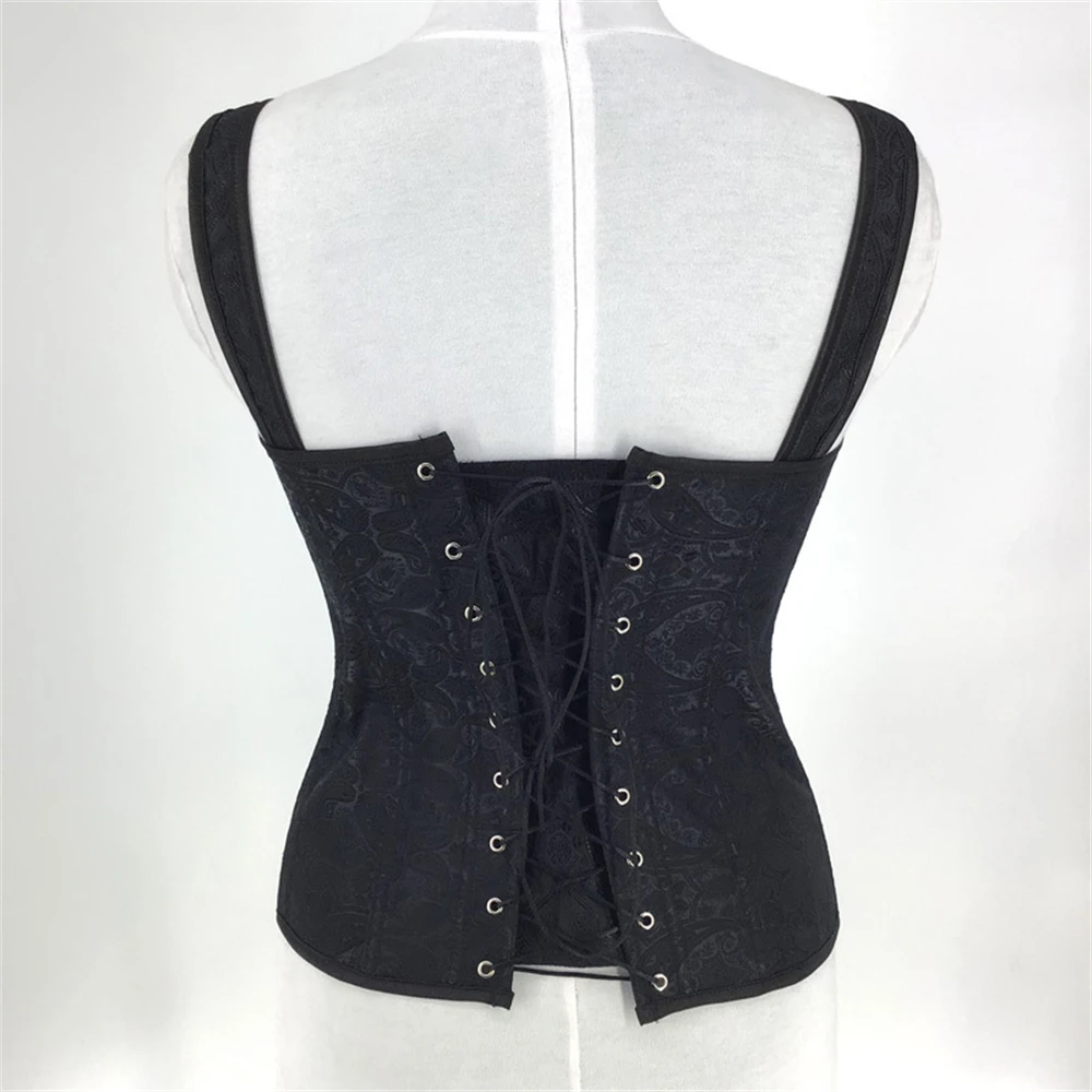 Sexy Women Corset with Straps Black Overbust Corsets Vest Gothic Corsets and Steampunk Bustiers Zipper Jacquard Boned Corset Top