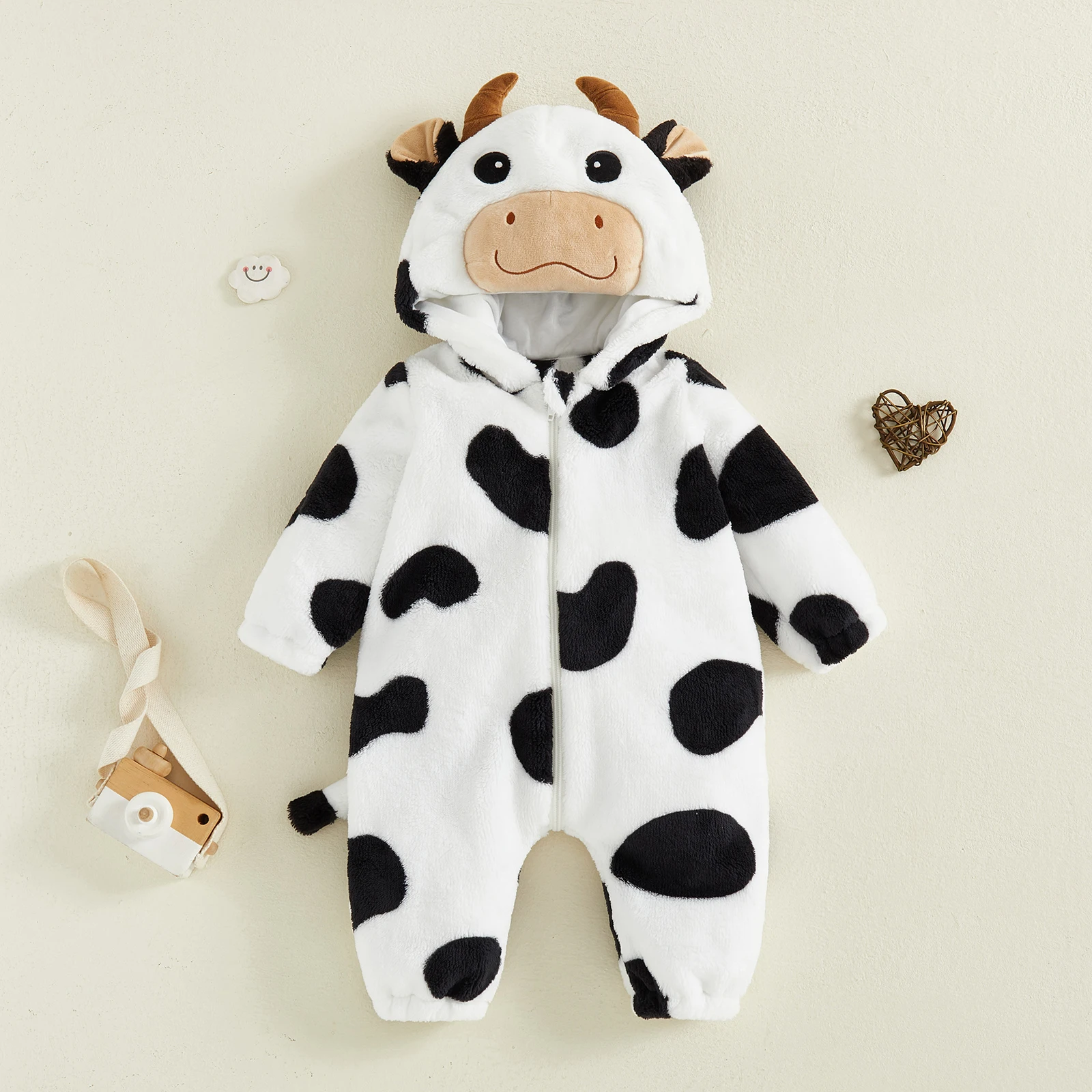 Baby Costumes Romper Long Sleeve Hooded Playsuits Cow Cosplay Costume Halloween Clothes for Girls Boys