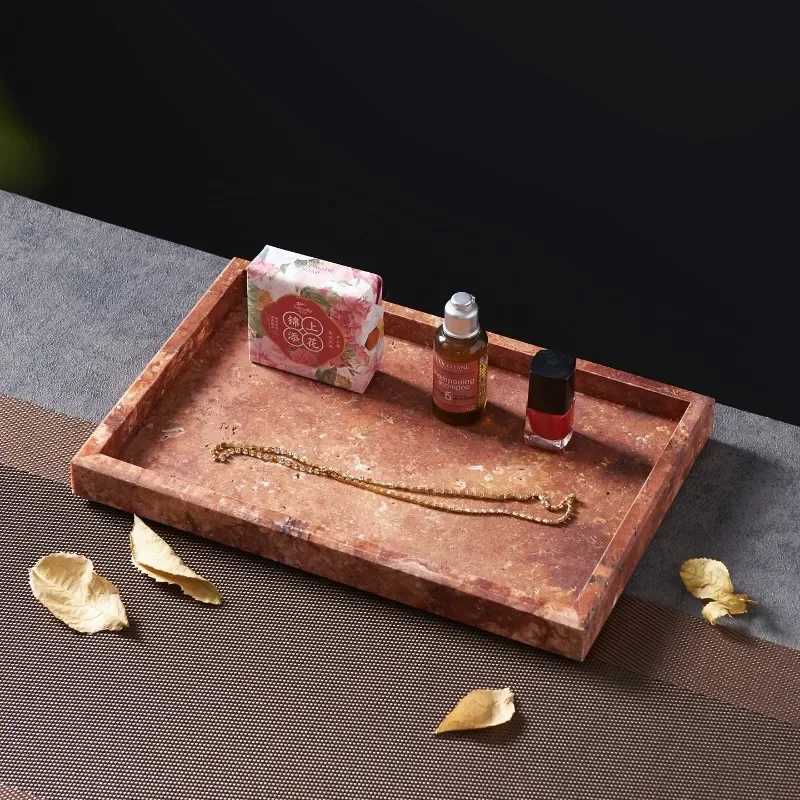 Vintage Volcanic Stone Tray, Aged Marble Texture Rectangular Display Plate for Home Decor,Rustic Centerpiece with Natural Finish