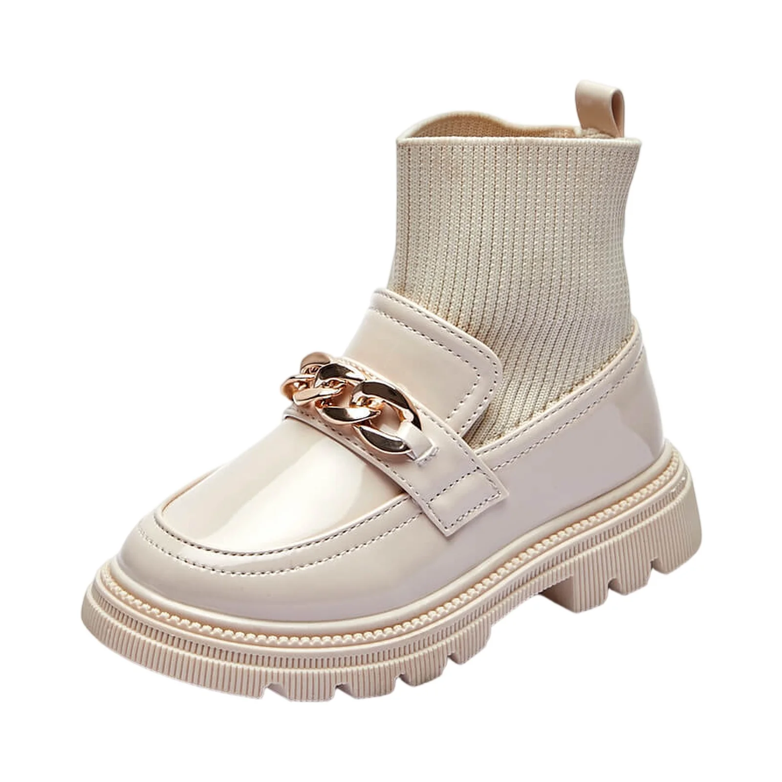 Girls Imitation Leather Boots Metal Chains Flying Woven Stitching Princess Boots Kids Soft Sole Boots Children Socks Boots