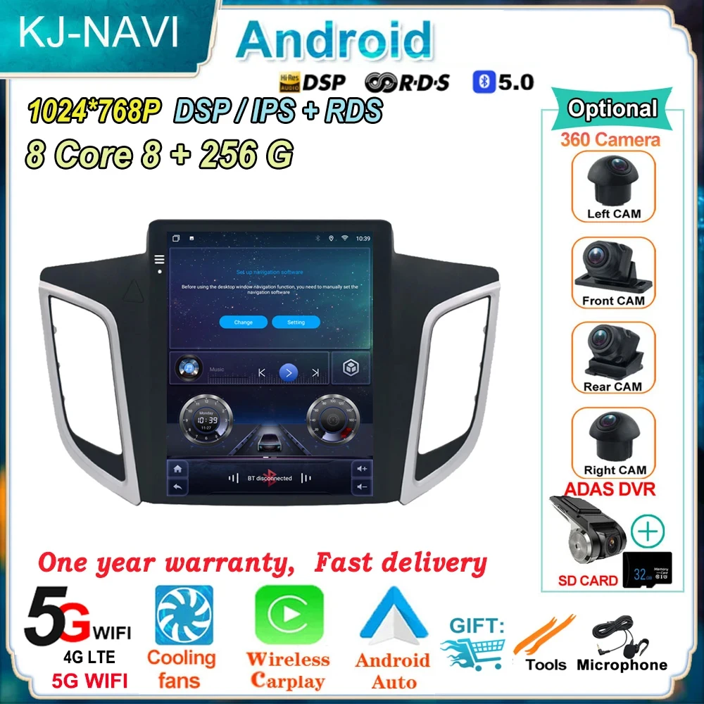 

9.7 Inch Android 14 Auto Car Radio for Hyundai Creta IX25 2015 - 2019 Multimedia Carplay GPS Stereo Player Head Unit WiFi DSP