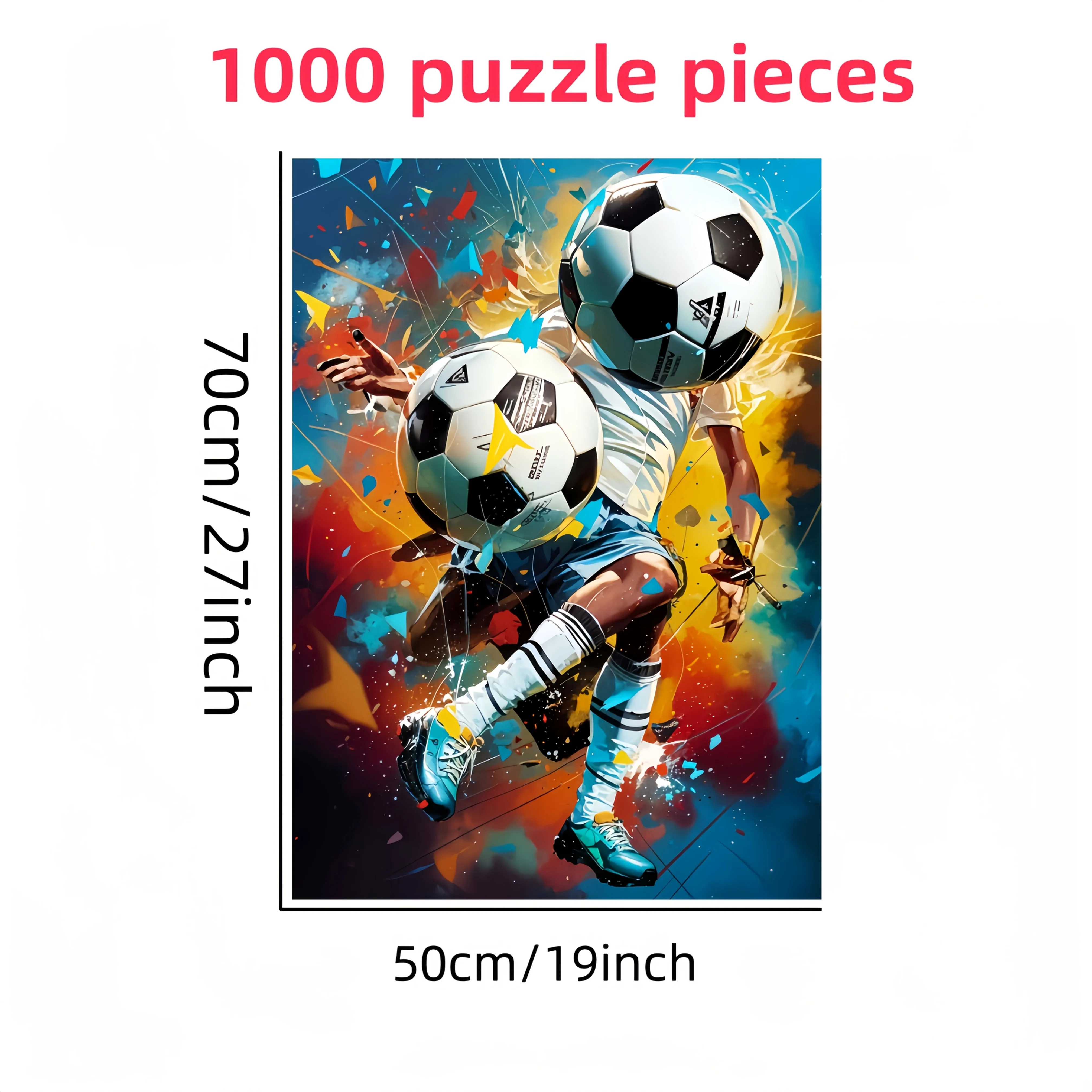 サッカーをテーマにした1000ピースのパズル - 頑丈で高品質な厚紙製で、活気のあるサッカー選手のデザインが特徴です。