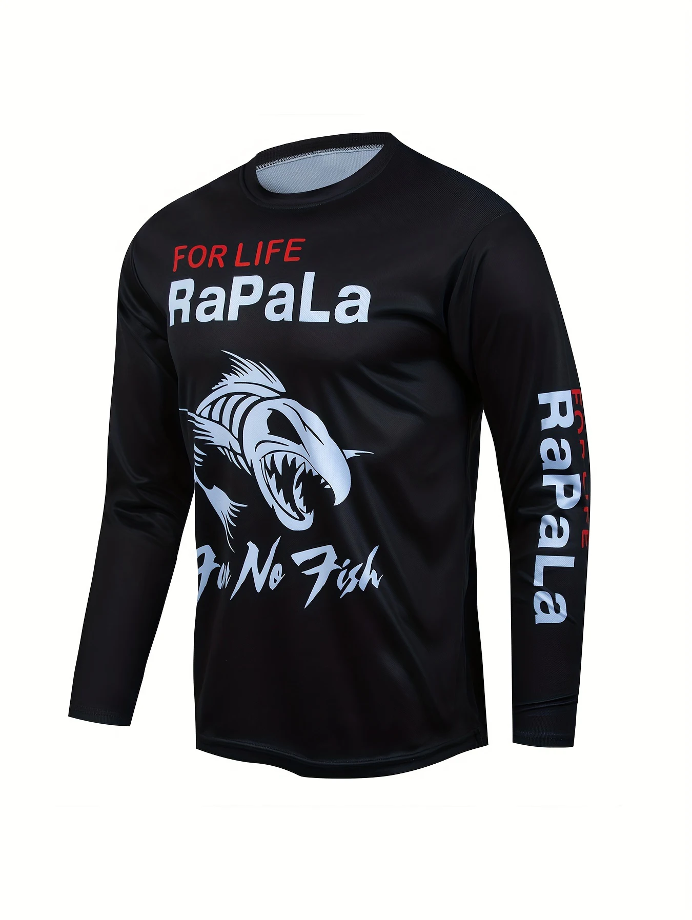 قميص صيد رجالي بأكمام طويلة، طباعة سمكة ثلاثية الأبعاد، بوليستر خفيف الوزن مسامي، رقبة دائرية، لصيد الأسماك وركوب الدراجات والتخييم