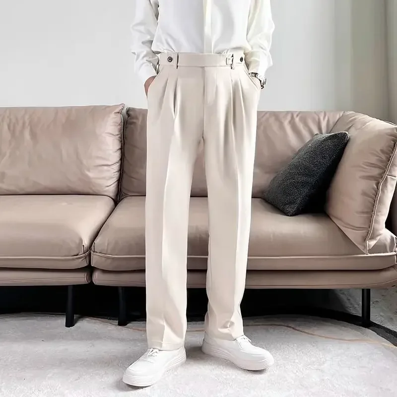 Work Solid Color Men's Summer Pants Draped Office Male Suit Trousers Fluid High Quality Thin Casual Classic Elegant Slacks Dress