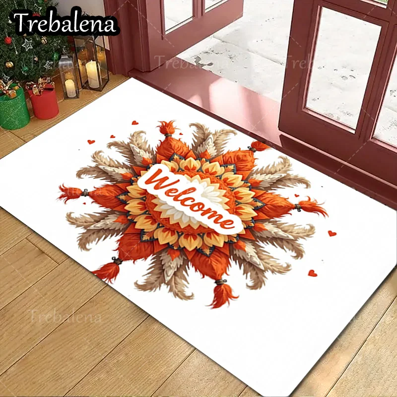 

1pc Welcome Door Mat Welcome Feather Mandala Doormat for Home Decor Entrance Rug