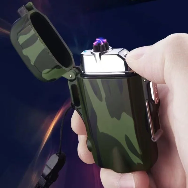 Portable Mini Flashlight USB Dual Arc Charging Lighter Windproof Waterproof Plasma Lighter Outdoor Camping Sports Men's Tools