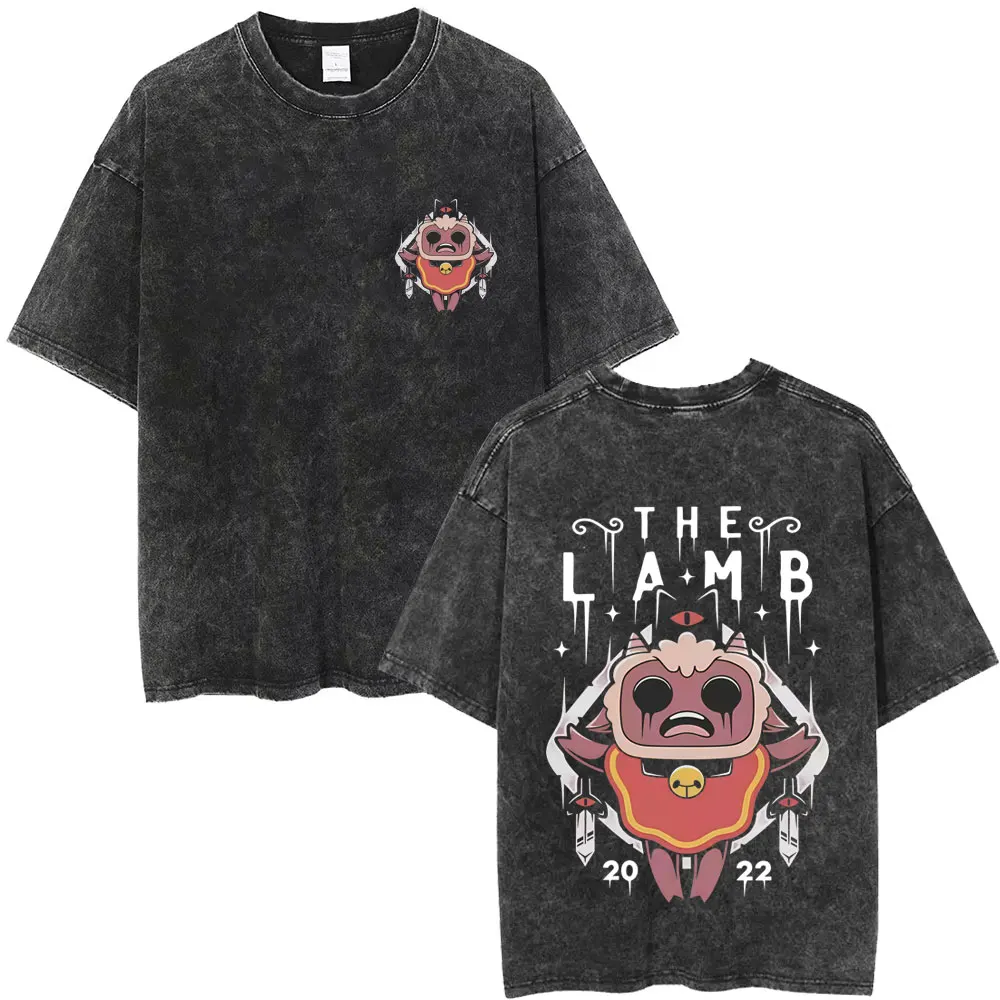 Limited Game Cult of The Lamb Vintage Washed T-shirt Men Women Casual Cotton Oversized T-shirts Cosplay Player Merch T Shirts view 4